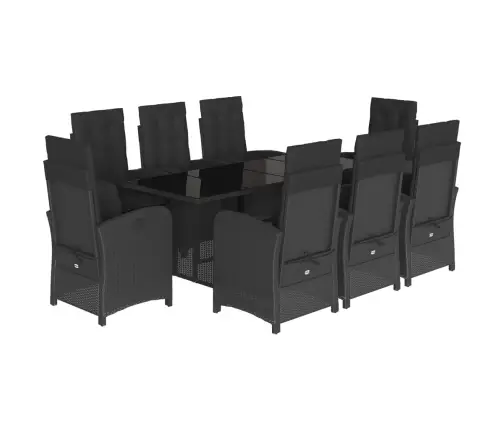 9-Osaline Aiamööbli Komplekt Patjadega, Must, Polürotang