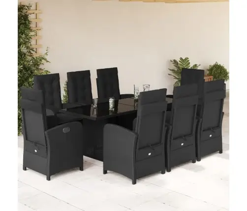9-Osaline Aiamööbli Komplekt Patjadega, Must, Polürotang