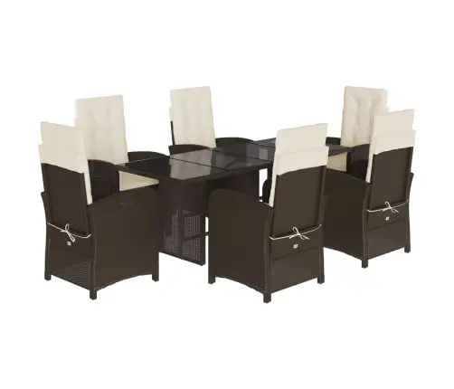 7-Osaline Aia Söögimööbli Komplekt Patjadega, Pruun, Polürotang