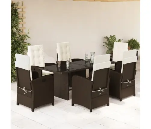 7-Osaline Aia Söögimööbli Komplekt Patjadega, Pruun, Polürotang