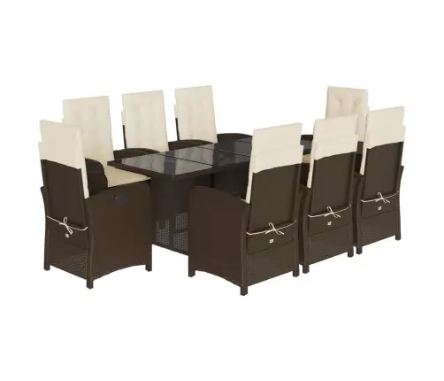 9-Daļīgs Dārza Mēbeļu Komplekts, Matrači, Brūna Pe Rotangpalma Vidaxl