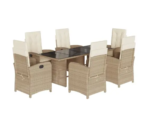 7-Daļīgs Dārza Mēbeļu Komplekts, Matrači, Bēša Pe Rotangpalma Vidaxl