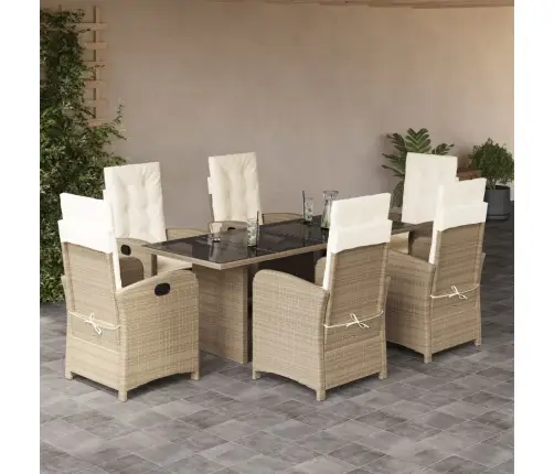 7-Daļīgs Dārza Mēbeļu Komplekts, Matrači, Bēša Pe Rotangpalma Vidaxl