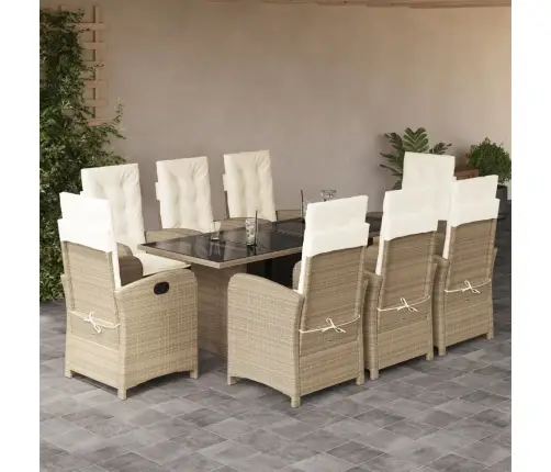 Sodo Komplektas Su Pagalvėlėmis, 9 Dalių, Smėlio, Poliratanas