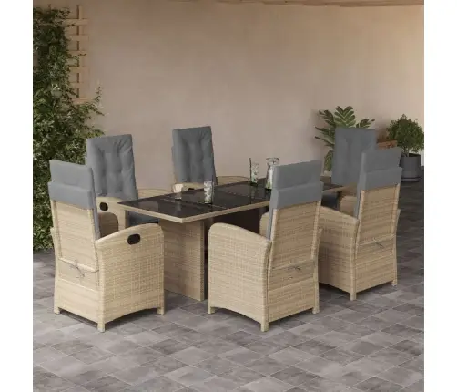 7-Osaline Aia Söögimööbli Komplekt Patjadega, Beežid Toonid