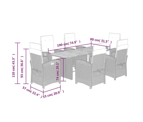 7-Daļīgs Dārza Mēbeļu Komplekts Ar Matračiem, Pe Rotangpalma Vidaxl