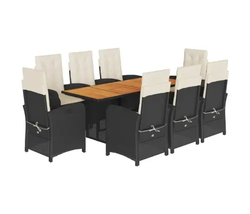 9-Daļīgs Dārza Mēbeļu Komplekts, Matrači, Melns, Pe Rotangpalma Vidaxl