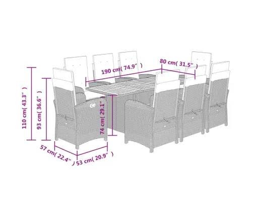 Sodo Komplektas Su Pagalvėlėmis, 9 Dalių, Juodas, Poliratanas