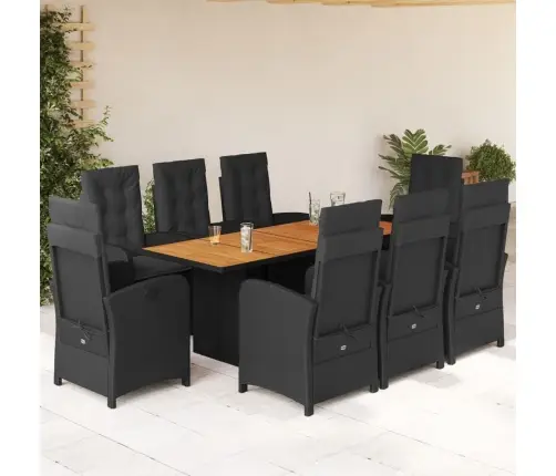 Sodo Komplektas Su Pagalvėlėmis, 9 Dalių, Juodas, Poliratanas