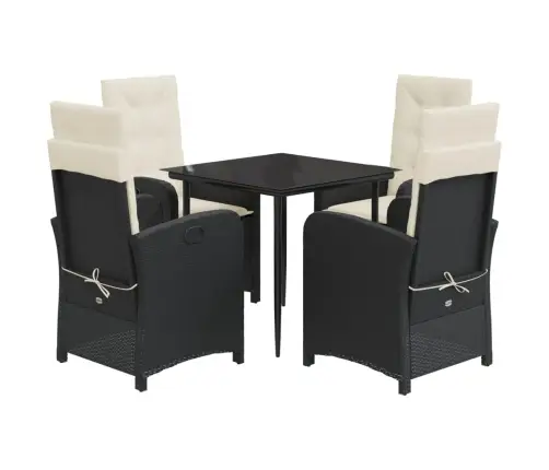 5-Daļīgs Dārza Mēbeļu Komplekts, Matrači, Melna Pe  Rotangpalma Vidaxl