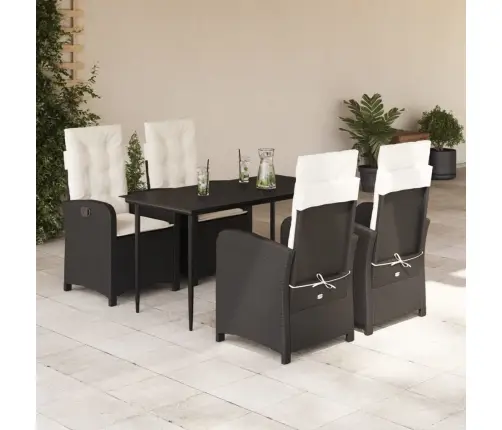 5-Daļīgs Dārza Mēbeļu Komplekts, Matrači, Melna Pe  Rotangpalma Vidaxl