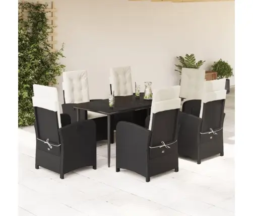 7-Osaline Aiamööblikomplekt Patjadega, Must, Polürotang