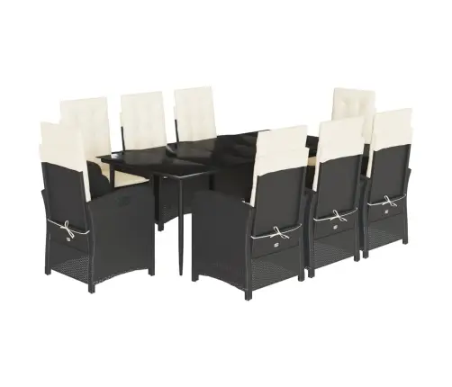 9-Daļīgs Dārza Mēbeļu Komplekts, Matrači, Melns, Pe Rotangpalma Vidaxl