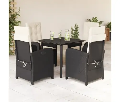 5-Daļīgs Dārza Mēbeļu Komplekts, Matrači, Melna Pe  Rotangpalma Vidaxl