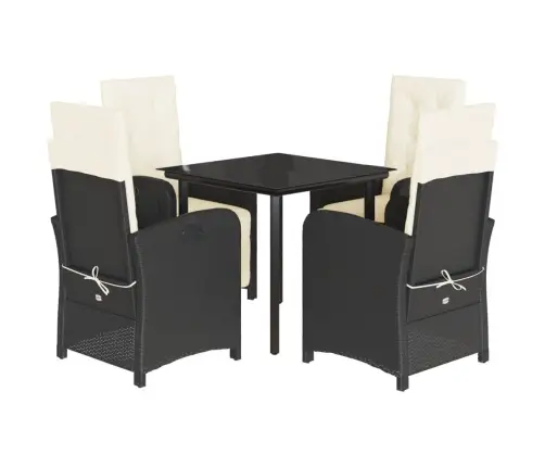 5-Daļīgs Dārza Mēbeļu Komplekts, Matrači, Melna Pe  Rotangpalma Vidaxl