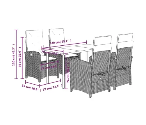 5-Osaline Aiamööbli Komplekt Patjadega, Must, Polürotang
