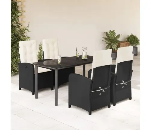 5-Daļīgs Dārza Mēbeļu Komplekts, Matrači, Melna Pe  Rotangpalma Vidaxl