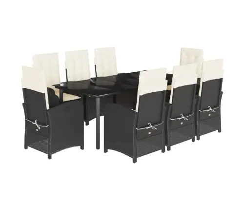 9-Osaline Aiamööbli Komplekt Patjadega, Must, Polürotang