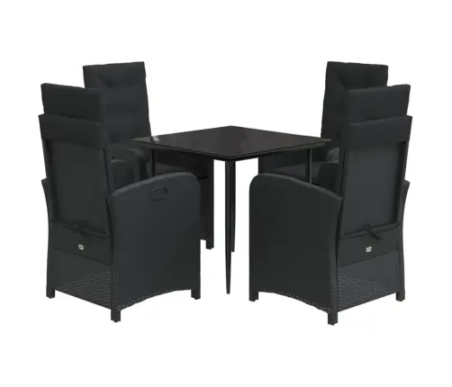 5-Daļīgs Dārza Mēbeļu Komplekts, Matrači, Melna Pe  Rotangpalma Vidaxl