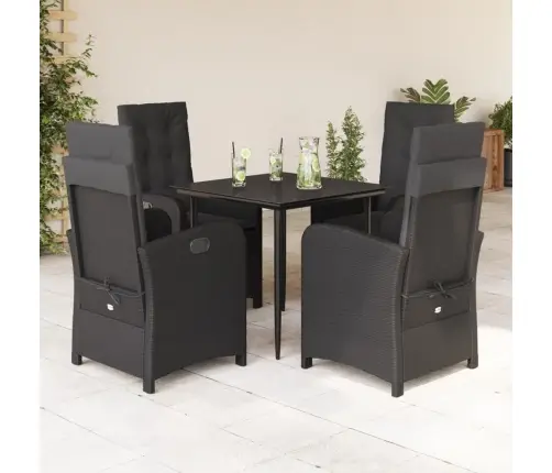 5-Daļīgs Dārza Mēbeļu Komplekts, Matrači, Melna Pe  Rotangpalma Vidaxl