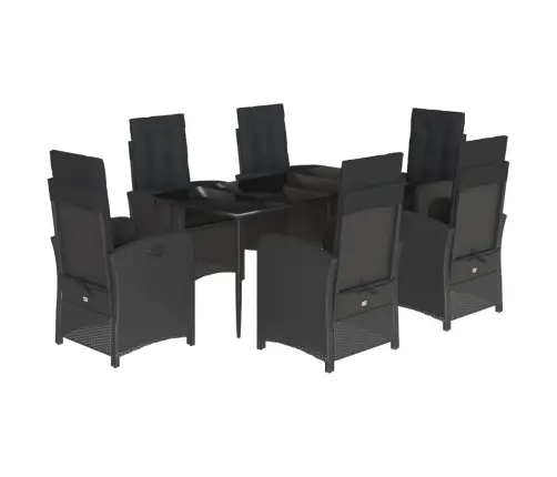 7-Osaline Aiamööblikomplekt Patjadega, Must, Polürotang