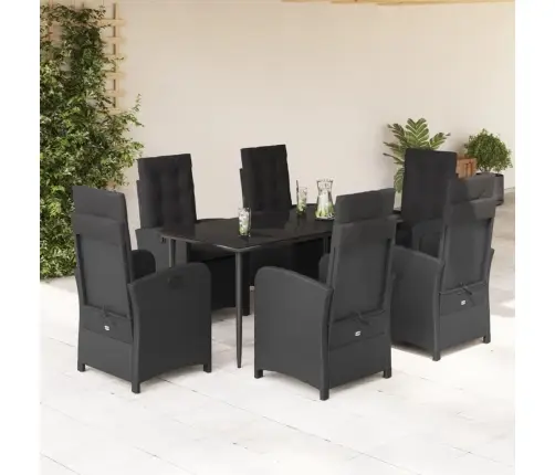 7-Osaline Aiamööblikomplekt Patjadega, Must, Polürotang