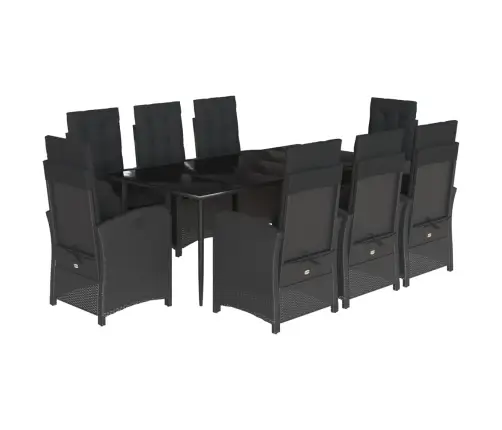 9-Daļīgs Dārza Mēbeļu Komplekts, Matrači, Melns, Pe Rotangpalma Vidaxl