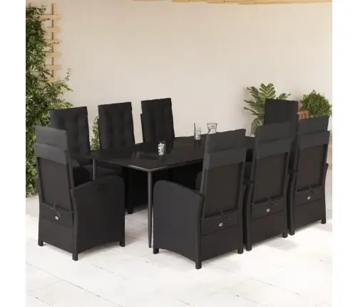 9-Daļīgs Dārza Mēbeļu Komplekts, Matrači, Melns, Pe Rotangpalma Vidaxl