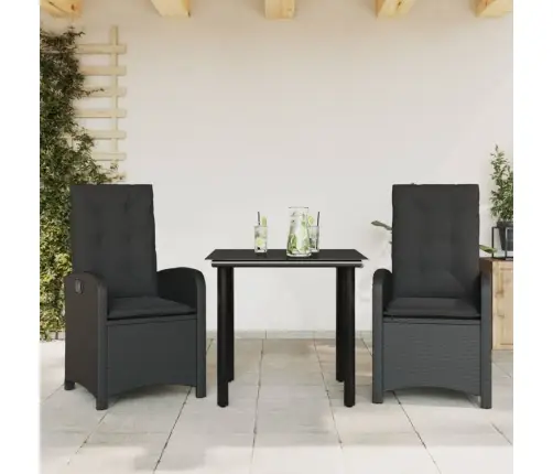 Sodo Komplektas Su Pagalvėlėmis, 3 Dalių, Juodas, Poliratanas