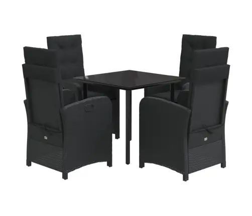 5-Daļīgs Dārza Mēbeļu Komplekts, Matrači, Melna Pe  Rotangpalma Vidaxl