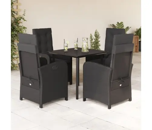 5-Daļīgs Dārza Mēbeļu Komplekts, Matrači, Melna Pe  Rotangpalma Vidaxl