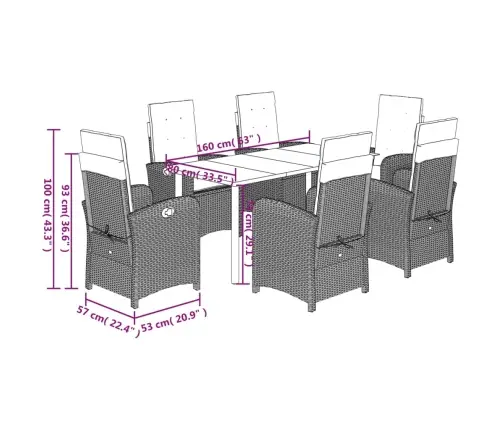 7-Daļīgs Dārza Mēbeļu Komplekts Ar Matračiem, Pe Rotangpalma Vidaxl