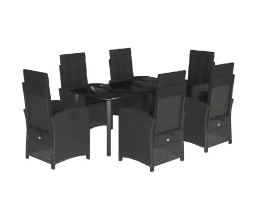 7-Osaline Aiamööblikomplekt Patjadega, Must, Polürotang