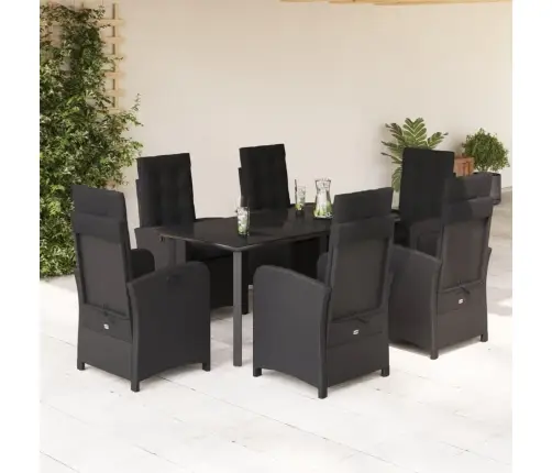 7-Osaline Aiamööblikomplekt Patjadega, Must, Polürotang