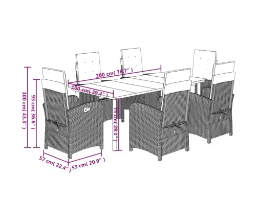 7-Daļīgs Dārza Mēbeļu Komplekts Ar Matračiem, Pe Rotangpalma Vidaxl
