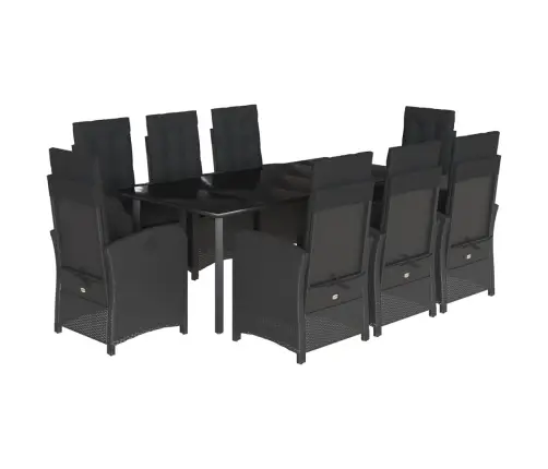 9-Daļīgs Dārza Mēbeļu Komplekts, Matrači, Melns, Pe Rotangpalma Vidaxl