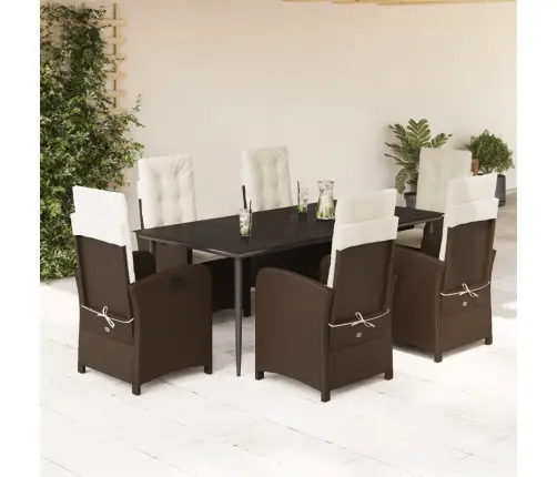 7-Daļīgs Dārza Mēbeļu Komplekts, Matrači, Brūna Pe Rotangpalma Vidaxl