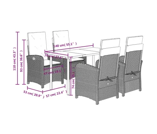 5-Daļīgs Dārza Mēbeļu Komplekts Ar Matračiem, Pe Rotangpalma Vidaxl