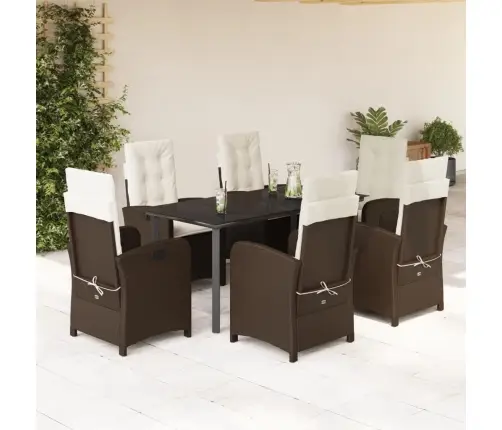 7-Daļīgs Dārza Mēbeļu Komplekts, Matrači, Brūna Pe Rotangpalma Vidaxl