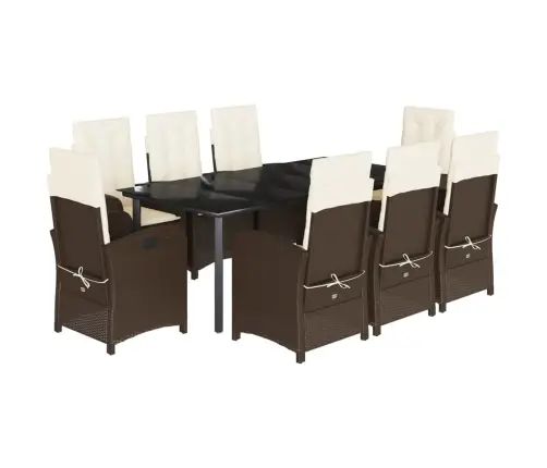 9-Osaline Aia Söögimööbli Komplekt Patjadega, Pruun, Polürotang