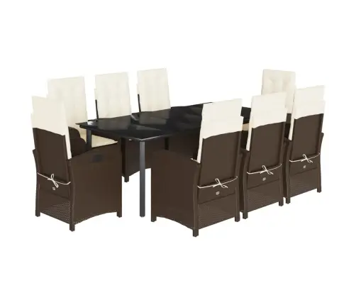 9-Daļīgs Dārza Mēbeļu Komplekts, Matrači, Brūna Pe Rotangpalma Vidaxl