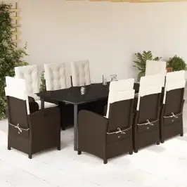 9-Osaline Aia Söögimööbli Komplekt Patjadega, Pruun, Polürotang