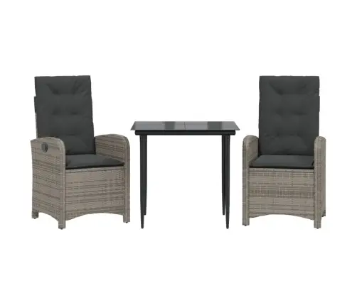 3-Daļīgs Dārza Mēbeļu Komplekts, Matrači, Pelēka Pe Rotangpalma Vidaxl