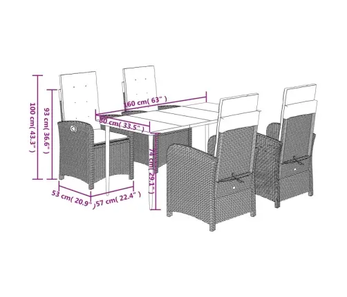 5-Daļīgs Dārza Mēbeļu Komplekts, Matrači, Pelēka Pe Rotangpalma Vidaxl