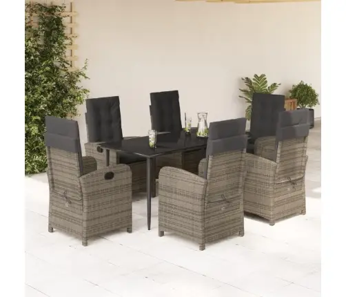 7-Daļīgs Dārza Mēbeļu Komplekts, Matrači, Pelēka Pe Rotangpalma Vidaxl