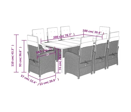 9-Daļīgs Dārza Mēbeļu Komplekts Ar Matračiem, Pe Rotangpalma Vidaxl