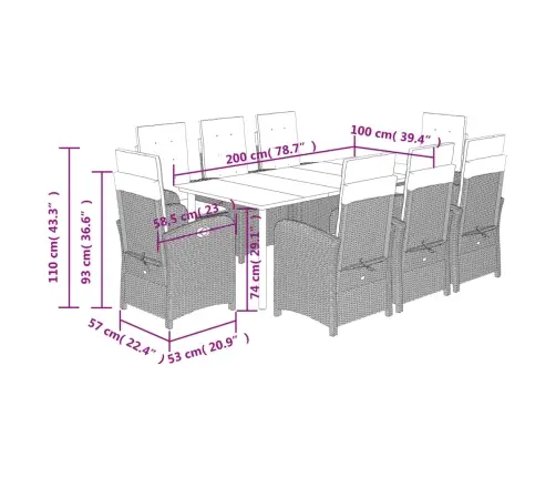 9-Osaline Aiamööbli Komplekt Patjadega, Hall, Polürotang