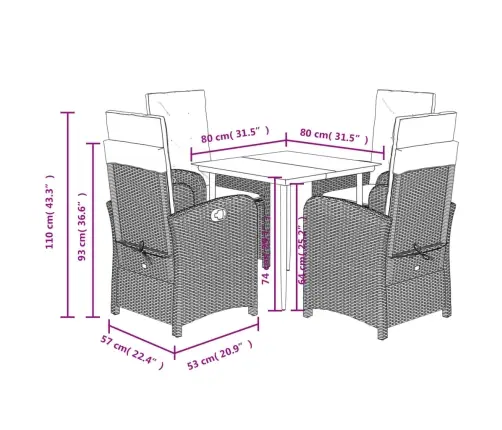5-Daļīgs Dārza Mēbeļu Komplekts, Matrači, Bēša Pe Rotangpalma Vidaxl