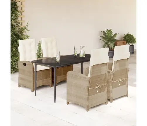 5-Daļīgs Dārza Mēbeļu Komplekts, Matrači, Bēša Pe Rotangpalma Vidaxl