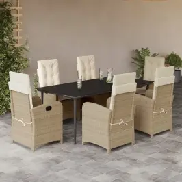 7-Daļīgs Dārza Mēbeļu Komplekts, Matrači, Bēša Pe Rotangpalma Vidaxl